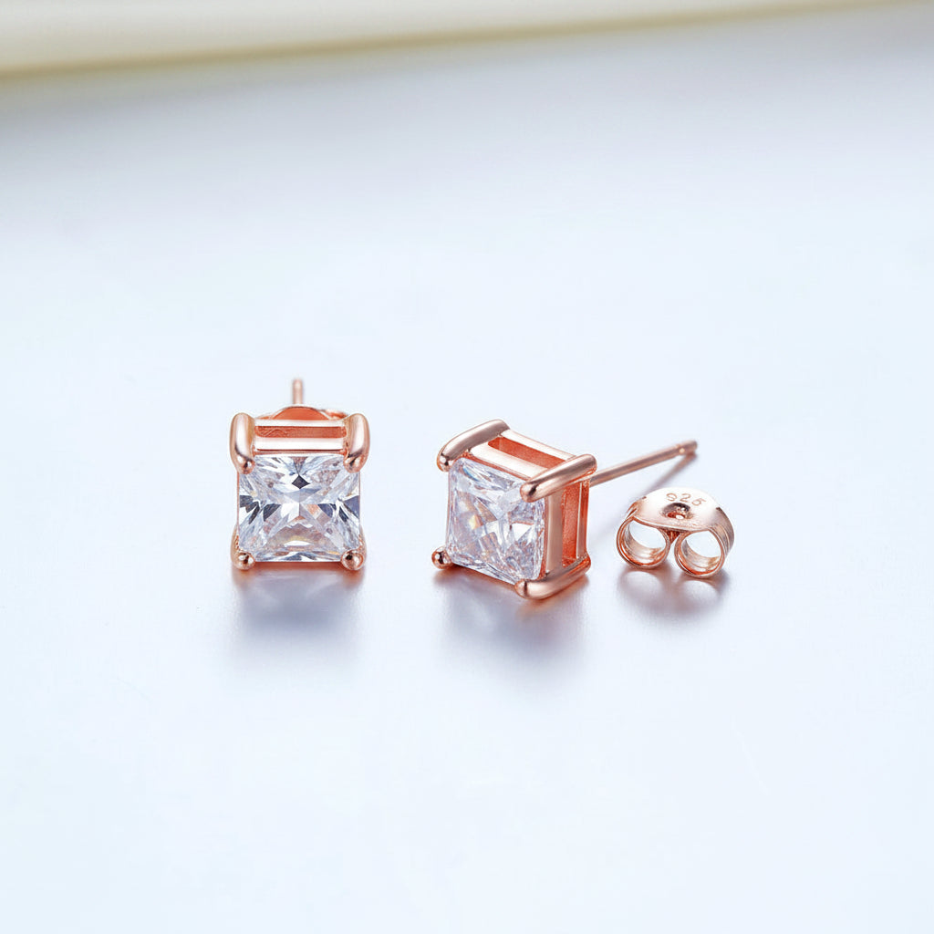 elio rose gold princess cut stud earrings by revert holiday jewellery jewelry present birthday gift everyday casual wear