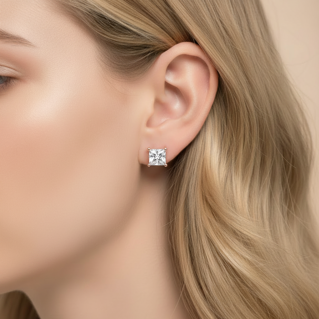 elio rose gold princess cut stud earrings by revert holiday jewellery jewelry present birthday gift everyday casual wear