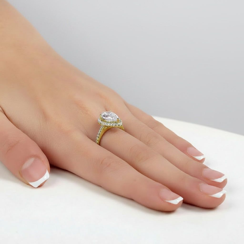 aiva gold pear cut halo ring by revert holiday jewellery jewelry present birthday gift everyday casual wear