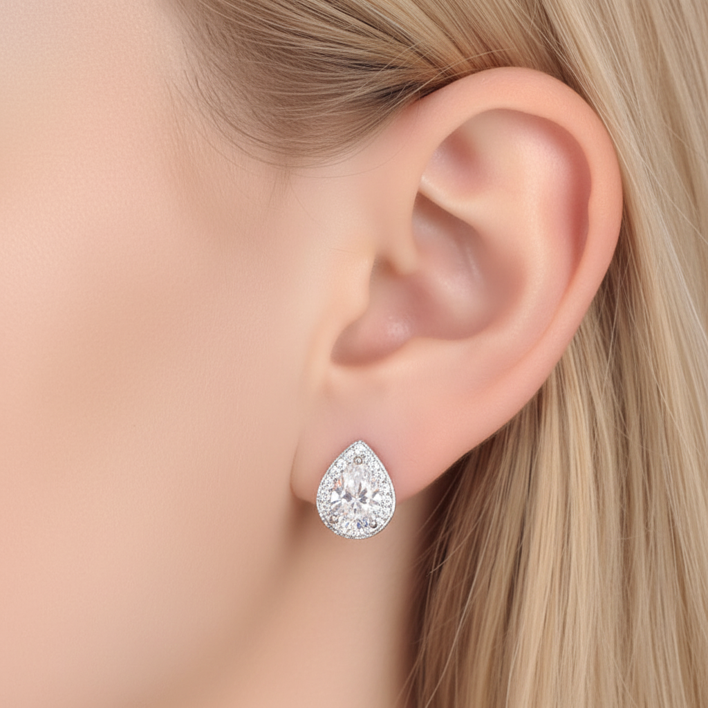 teia silver pear cut halo stud earrings by revert holiday jewellery jewelry present birthday gift everyday casual wear