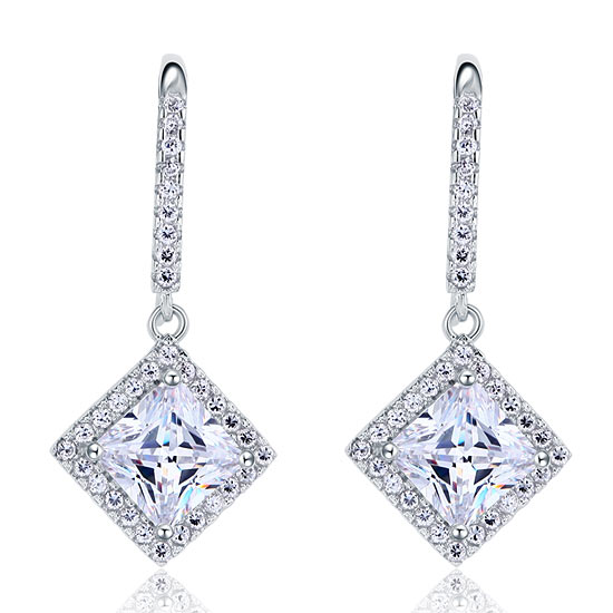 juno silver princess cut halo drop earrings by revert holiday jewellery jewelry present birthday gift everyday casual wear