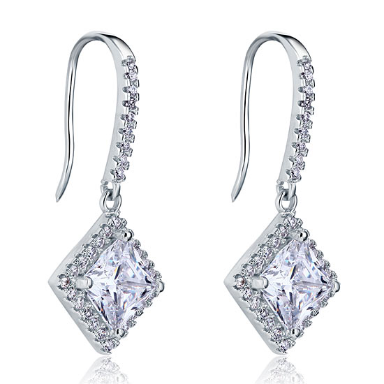 juno silver princess cut halo drop earrings by revert holiday jewellery jewelry present birthday gift everyday casual wear