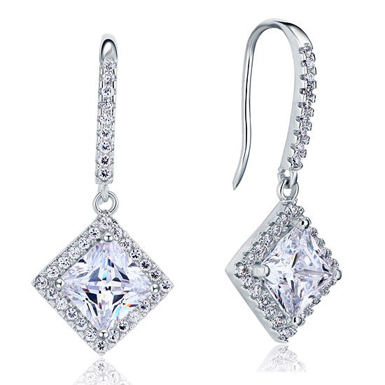 juno silver princess cut halo drop earrings by revert holiday jewellery jewelry present birthday gift everyday casual wear