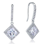 juno silver princess cut halo drop earrings by revert holiday jewellery jewelry present birthday gift everyday casual wear