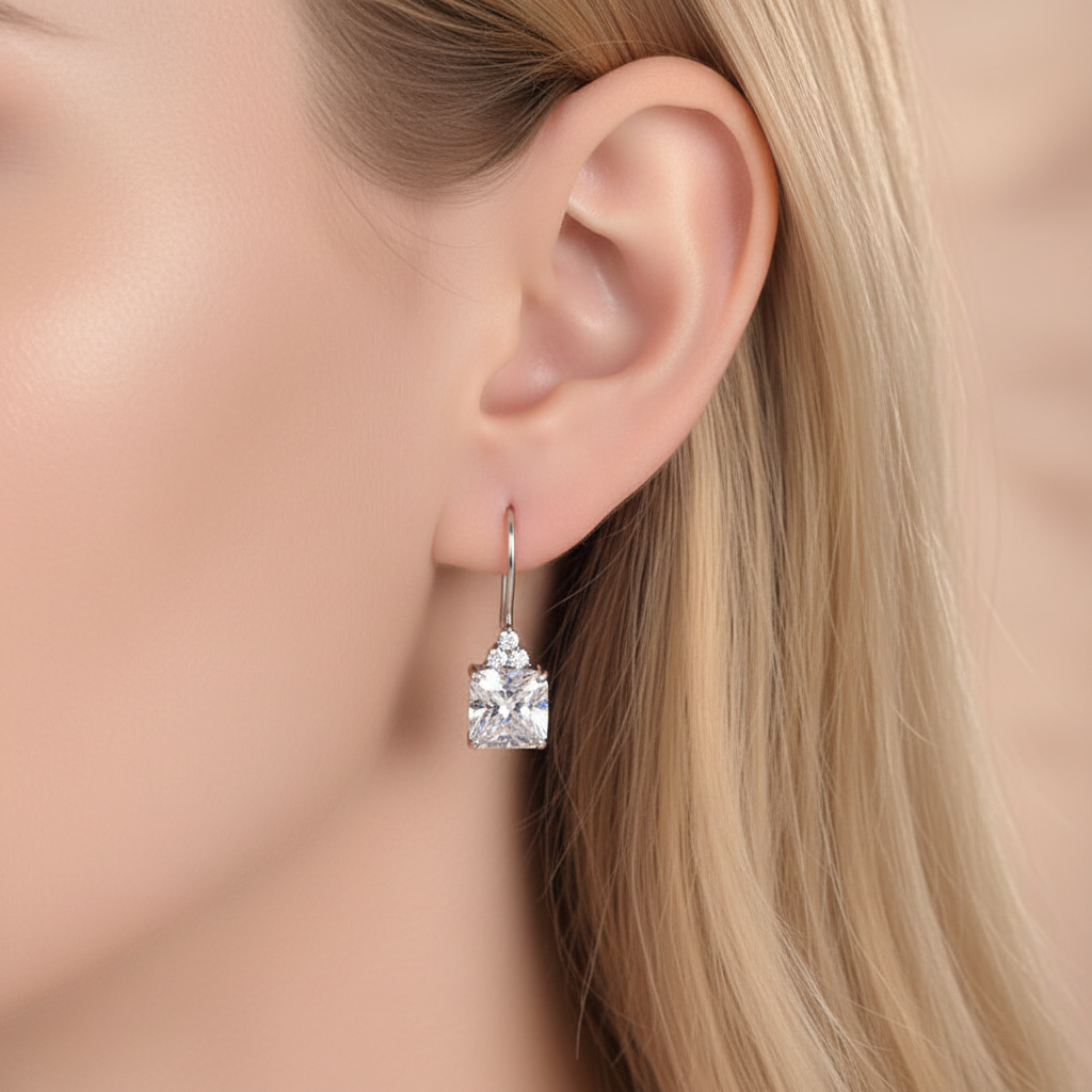 zeph silver princess cut drop earrings by revert holiday jewellery jewelry present birthday gift everyday casual wear