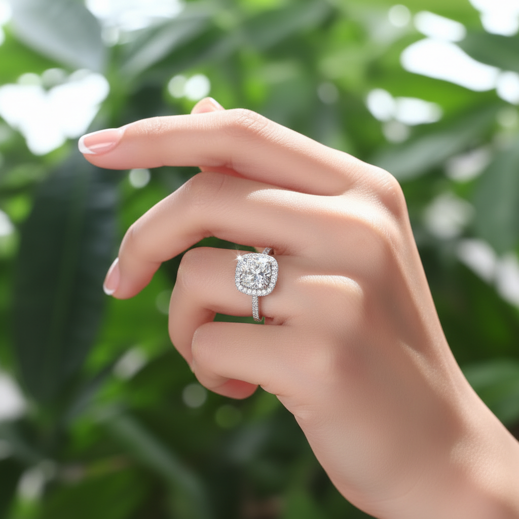 ione silver cushion cut halo ring by revert holiday jewellery jewelry present birthday gift everyday casual wear