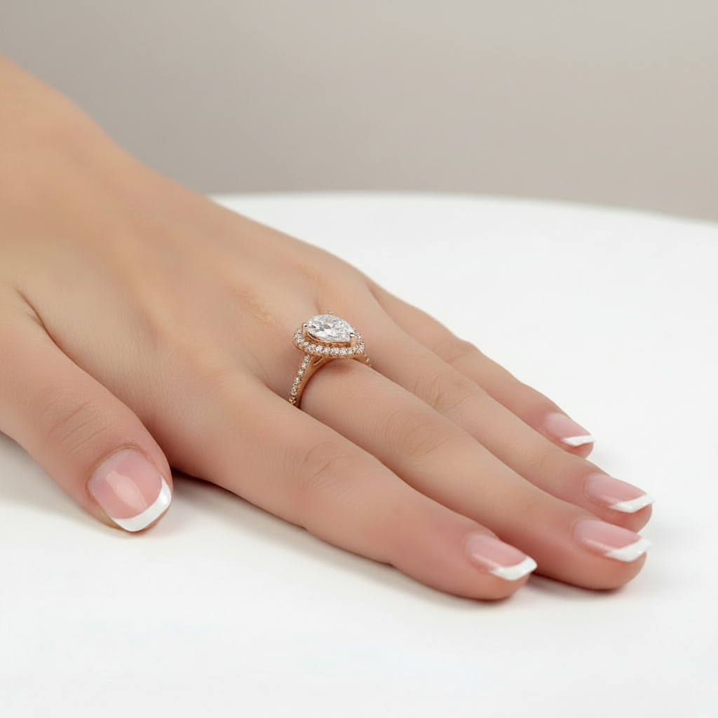 aiva rose gold pear cut halo ring by revert holiday jewellery jewelry present birthday gift everyday casual wear