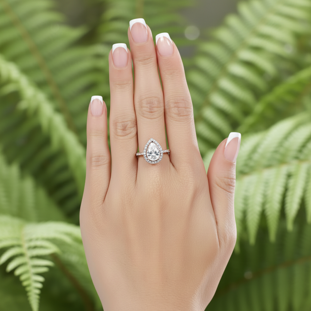 aiva silver pear cut halo ring by revert holiday jewellery jewelry present birthday gift everyday casual wear