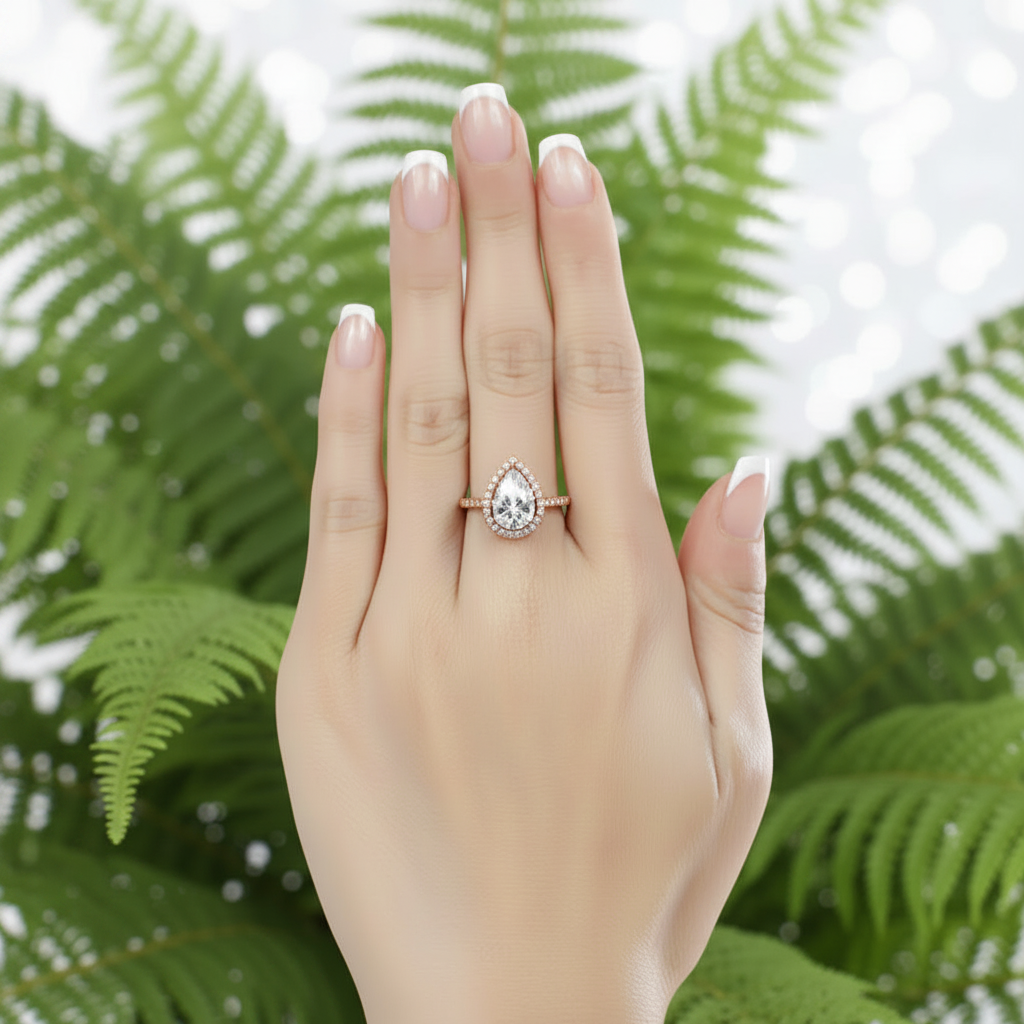 aiva rose gold pear cut halo ring by revert holiday jewellery jewelry present birthday gift everyday casual wear