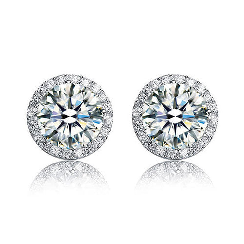 front view aria silver round cut halo stud earrings by revert