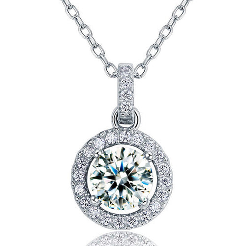 front view zoomed in 1ct auris silver halo pendant necklace by revert