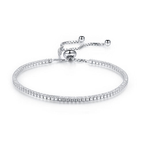 front view zoomed in caela silver tennis bracelet by revert