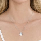 woman wearing 1.5ct elara silver princess cut pendant necklace by revert